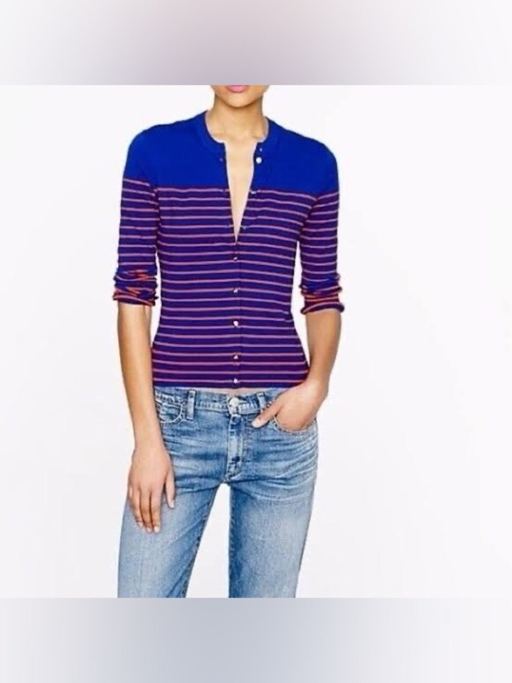 J.Crew Jackie Cardigan Blue Orange Striped Gold Buttons Size Small